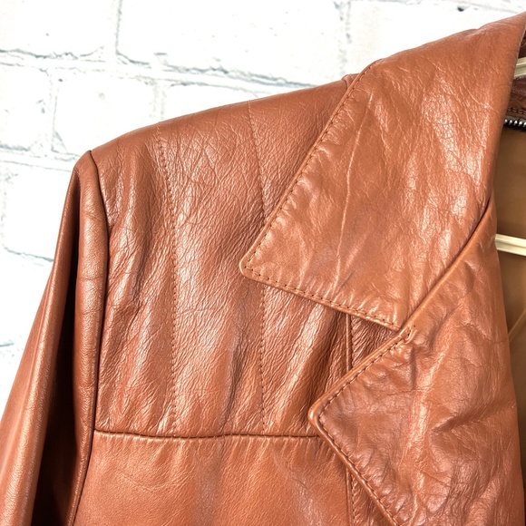 🚫🚫🚫SOLD! VINTAGE |•Tobacco Color Retro Leather Jacket•| - Picture 4 of 12